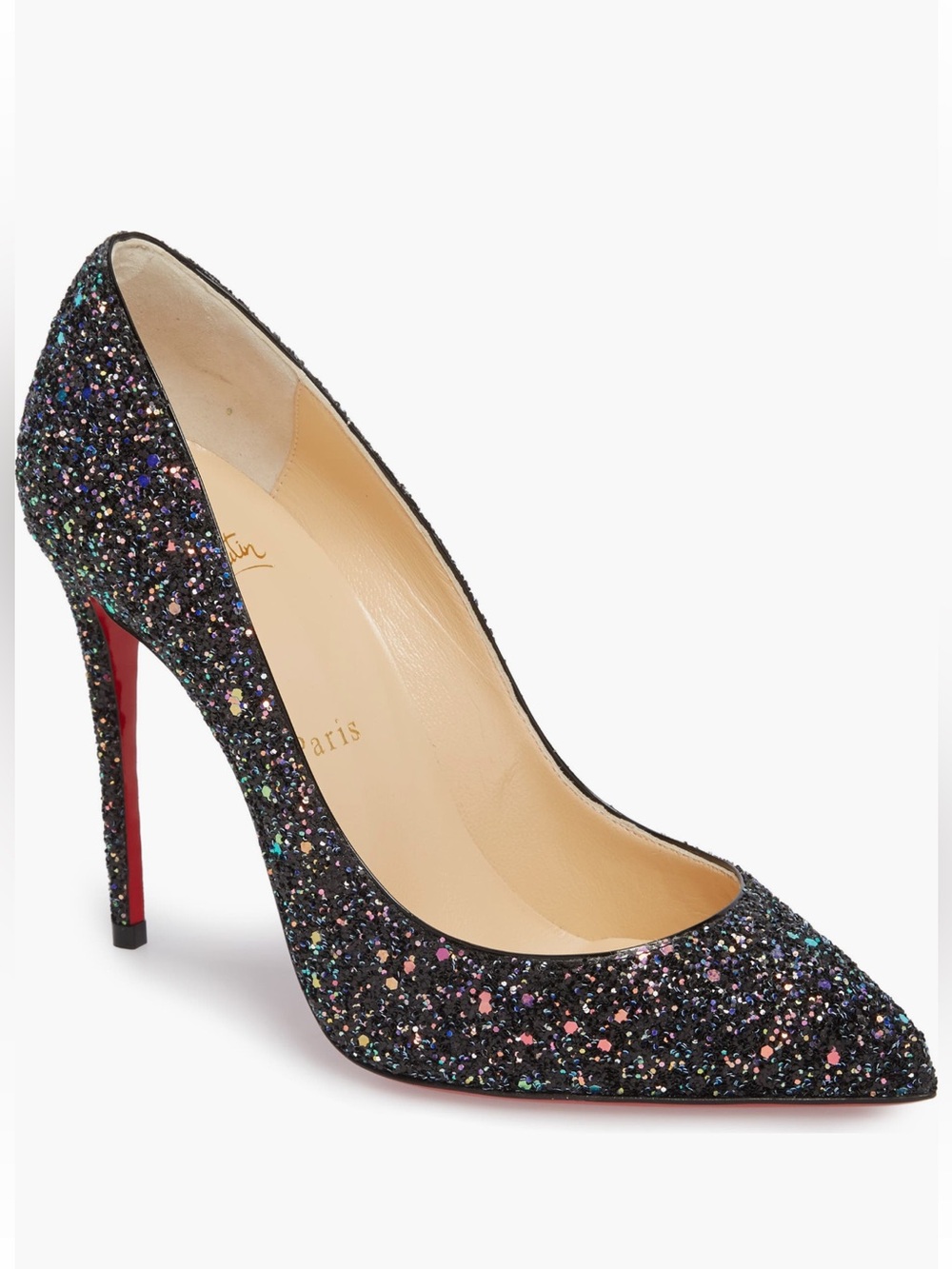 Christian Louboutin Black Multicolor Glitter Pointed-Toe Stiletto